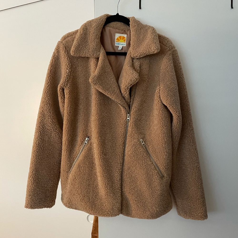 C&C California tan teddy Moto jacket S